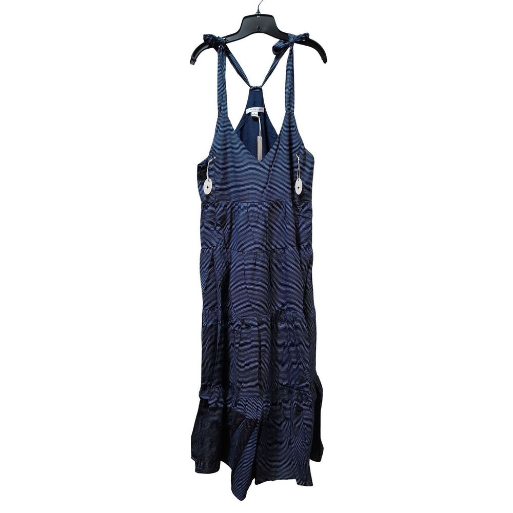 Loyal Hana Rio Sleeveless Tiered Maxi Maternity Dress Medium Navy Stripes